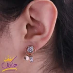 گوشواره استیل ژوپینگ طلایی نگینی xp 25698