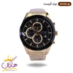 ساعت کرست مردانه فلزی طلایی صفحه مشکی دو زمانه مدل crest 6279/5