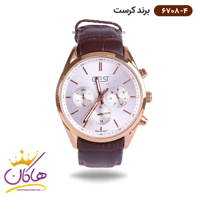 ساعت کرست مردانه بند چرمی مدل 6708/4 ساعت کرست مردانه بند چرمی صفحه سفید مدل crest 6708/4 - Image 1