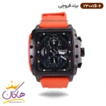 ساعت فروچی مردانه بند رابر نارنجی کرنوگراف قاب مربع 23001s/6