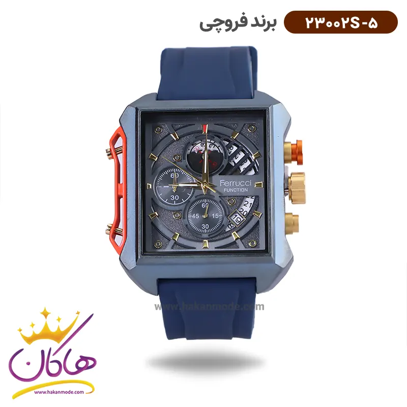 ساعت فروچی مردانه بند رابر سورمه ای قاب مربع کرنوگراف 23002s/5 ساعت فروچی مردانه بند رابر سورمه ای قاب مربع کرنوگراف 23002s/5 - Image 1