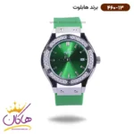 ساعت هابلوت زنانه بند رابر سبز قاب نگین دار 460/13
