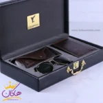 ست کیف چرم و عینک مردانه چرمسال قهوه ای 181/2