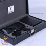 ست کیف چرم و عینک مردانه چرمسال مشکی 181/1