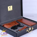 ست کیف کتی چرم و عینک مردانه چرمسال عسلی 180/3
