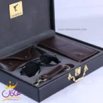 ست کیف کتی چرم و عینک مردانه چرمسال قهوه ای 180/2