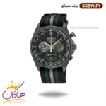 ساعت سیکو مردانه بند برزنت مشکی سبز کرنوگراف SSB411P1