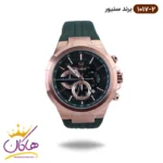 ساعت سنیور مردانه بند رابر سبز قاب رزگلد کرنوگراف 1017