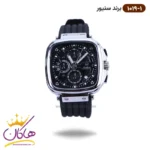 ساعت سنیور مردانه بند رابر مشکی قاب مربع نقره ای کرنوگراف 1019