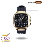 ساعت سنیور مردانه بند رابر مشکی قاب مربع طلایی کرنوگراف 1019