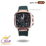 ساعت سنیور مردانه بند رابر سبز قاب مربع رزگلد کرنوگراف 1019