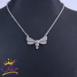 گردنبند زنانه استیل نقره‌ ای پروانه نگین‌ دار | XP 13432