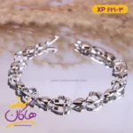 دستبند استیل زنانه طرح قلب نگینی | کد xp 621/3