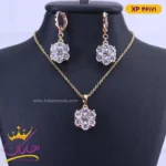 نیم ست استیل زنانه نگینی طرح گل | کد xp 46171