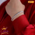 دستبند تمام نگین مربعی نقره ای | xp 647/1