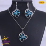 نیم ست نقره ای قلبی نگین آبی ژوپینگ | xp 217/3