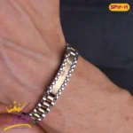 دستبند مردانه استیل رولکس نقره ای رزگلد | ROLEX sp 12/19