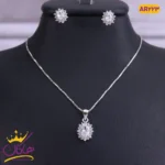 نیم ست نقره خورشیدی بیضی نگین دار | AR 223