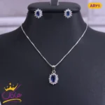 نیم ست نقره خورشیدی بیضی نگین آبی | AR 211