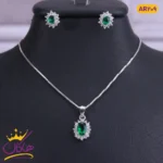 نیم ست نقره خورشیدی بیضی نگین سبز | AR 209