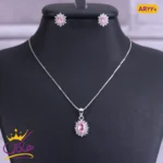 نیم ست نقره خورشیدی بیضی نگین صورتی | AR 220