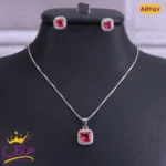 نیم ست نقره مربعی نگین قرمز | AR 257