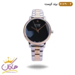 ساعت زنانه کرست فلزی نقره ای رز گلد صفحه مشکی |6179/2 CREST