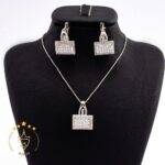 نیم ست نقره طرح مستطیل نگین دار | HS 947 