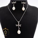 نیم ست نقره طرح سنجاقک و مروارید | H 258