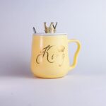 ماگ سرامیکی زرد تاج طلا | کد 6742