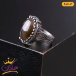 انگشتر مردانه نقره ای طرح عقیق نگین قهوه ای | A76/3