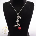 گردنبند نقره طرح گل رز و Love | کد H662