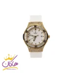 ساعت هابلوت زنانه بند رابر سفید قاب نگین تک موتوره 460/5 L