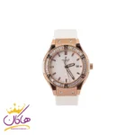 ساعت هابلوت زنانه بند رابر سفید قاب رزگلد نگینی 460/3 L