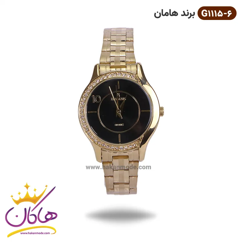 ساعت زنانه هامان طلایی صفحه مشکی کد L 1115/6 ساعت زنانه هامان طلایی صفحه مشکی کد L 1115/6 - Image 1
