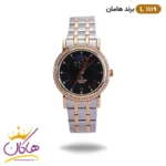 ساعت مچی زنانه هامان نقره ای رزگلد صفحه مشکی کد Haman L 1119