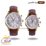 ساعت ست بند چرمی لاکسمی کرنوگراف طلایی کد 8534/1