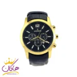 ساعت مجلسی طرح رومانسون بند چرم مشکی طلایی | Romanson