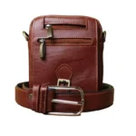 ست کیف دوشی و کمربند چرمسال قهوه ای روشن | DS110