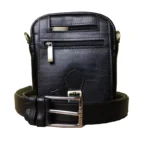 ست کیف دوشی و کمربند چرمسال مشکی | DS110