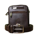 ست کیف دوشی و کمربند چرمسال قهوه ای تیره | DS110