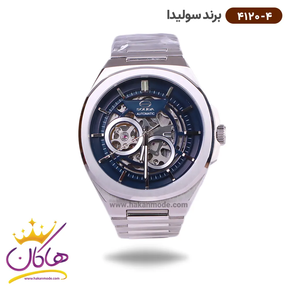 01-250.webp ساعت سولیدا مردانه فلزی اتوماتیک صفحه آبی 4120/4 - Image 1