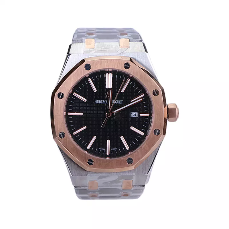 AP-Watch-Code-6016.71.webp ساعت مچی ای پی مردانه فلزی نقره ای رزگلد صفحه مشکی A 6016/7 - Image 1