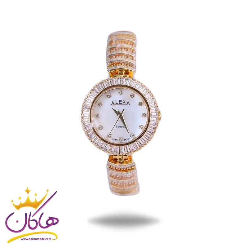 Alexa-watch-code-2001.11.webp ساعت مچی الکسا زنانه فلزی طلایی تمام نگین 2001/1 - Image 1