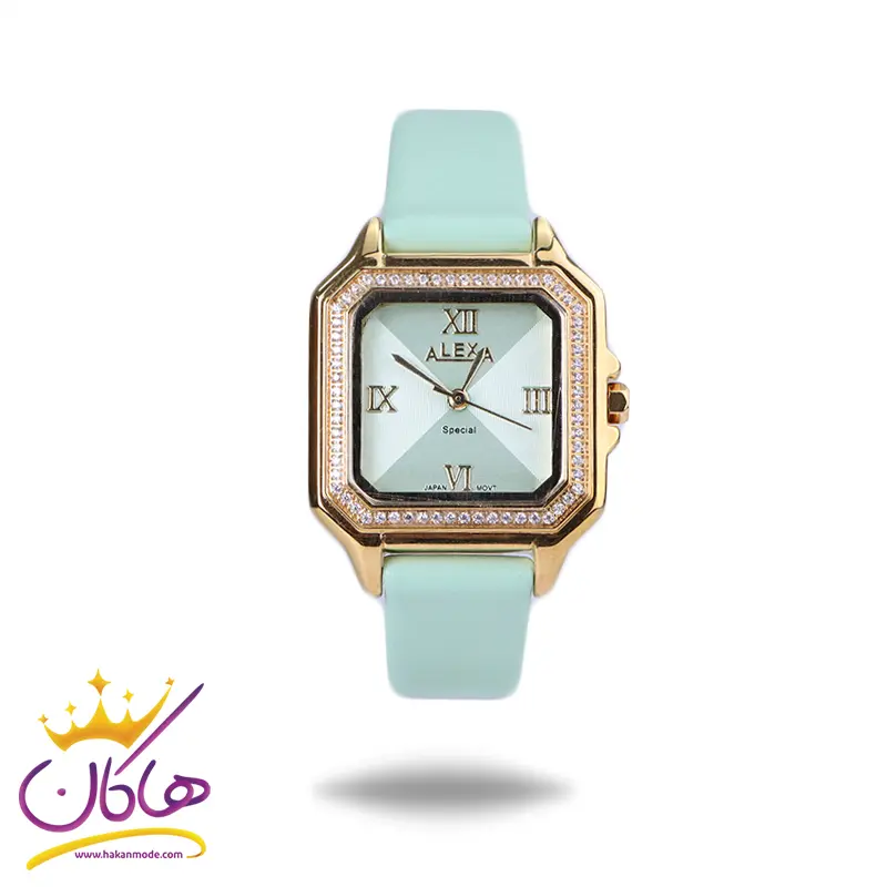 Alexa-watch-code-2019.21.webp ساعت مچی الکسا زنانه بند چرم سبز قاب مربع 2019/2 - Image 1