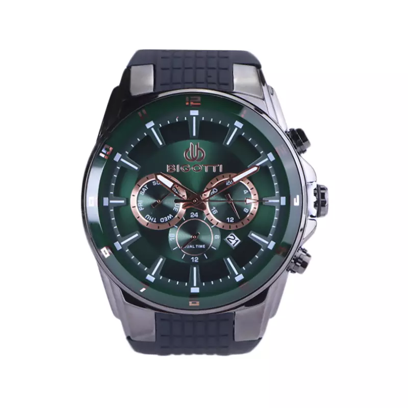 Bigotti-Watch-Code-BG-1.10648.71.webp ساعت مچی بیگوتی مردانه بند رابر مشکی صفحه سبز BG.1.10648/7 - Image 1