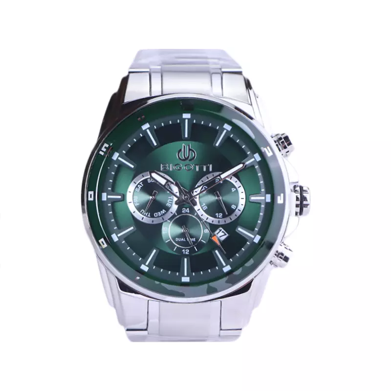 Bigotti-Watch-Code-BG-1.10649.31.webp ساعت مچی بیگوتی مردانه فلزی نقره ای صفحه سبز BG.1.10649/3 - Image 1