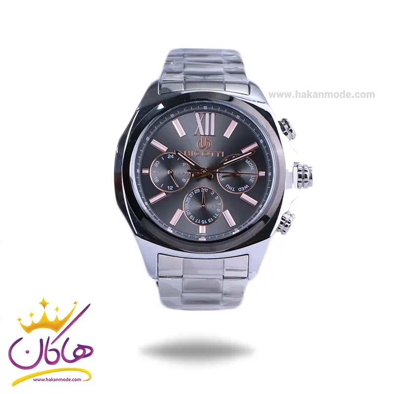 Bigotti-watch-code-BG-1.10518.51.webp ساعت مچی بیگوتی مردانه فلزی صفحه مشکی فول دیت BG.1.10518-5 - Image 1