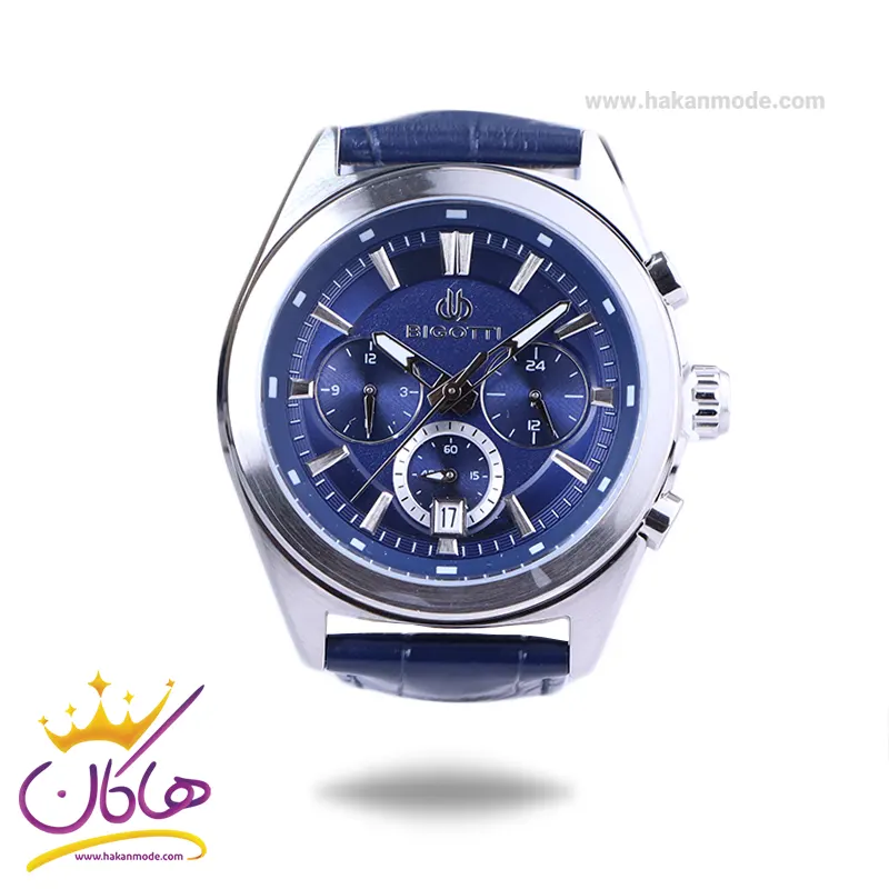 Bigotti-watch-code-BG.1.10630.31.webp ساعت مچی بیگوتی مردانه بند چرم آبی کرنوگراف BG.1.10630-3 - Image 1