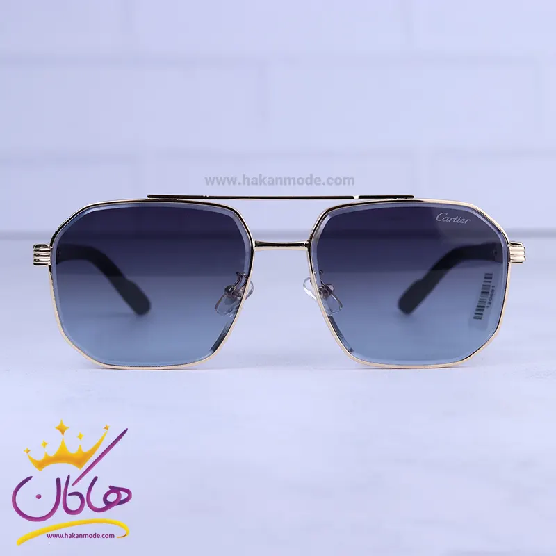 Cartier-highcopy-sunglasses-code-2A932.11.webp عینک آفتابی مردانه کارتیر فلزی طلایی شیشه مشکی 2A932/1 - Image 1